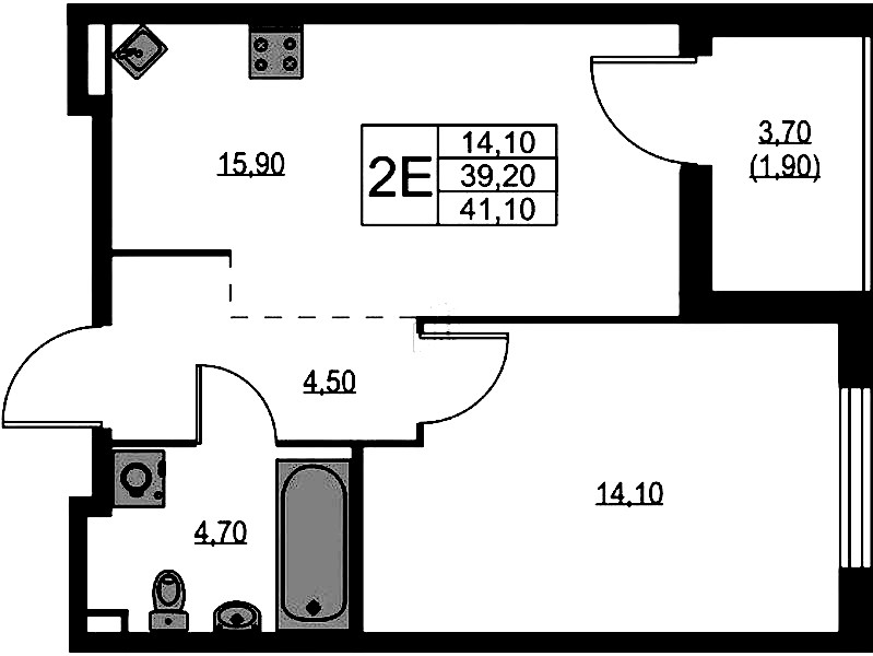 1-комнатная квартира 41.1 м², 2/13 эт., ЖК «А101 Лаголово»